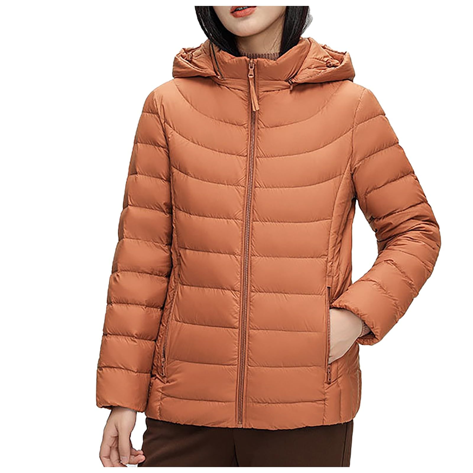 Giacca Casual Nuovo Piumino Leggero da Donna, Corto, con Cappuccio, Collo Alto, Taglie Forti Università