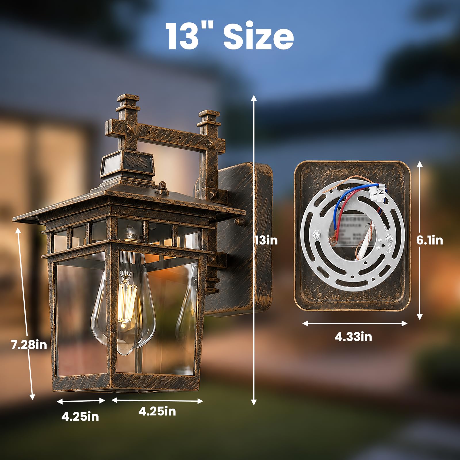 Lampada da parete per esterni, con vetro trasparente, IP44, impermeabile, da parete, vintage, per esterni, balcone, lampada da parete (bronzo, 40 W)