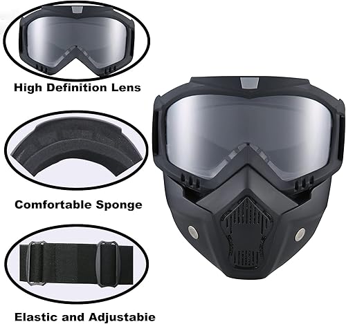Miniatura 9 de Máscara de paintball anti niebla,Máscara táctica de cara completa máscara de esquí gafas desmontable ajustable, protección facial de motocicleta