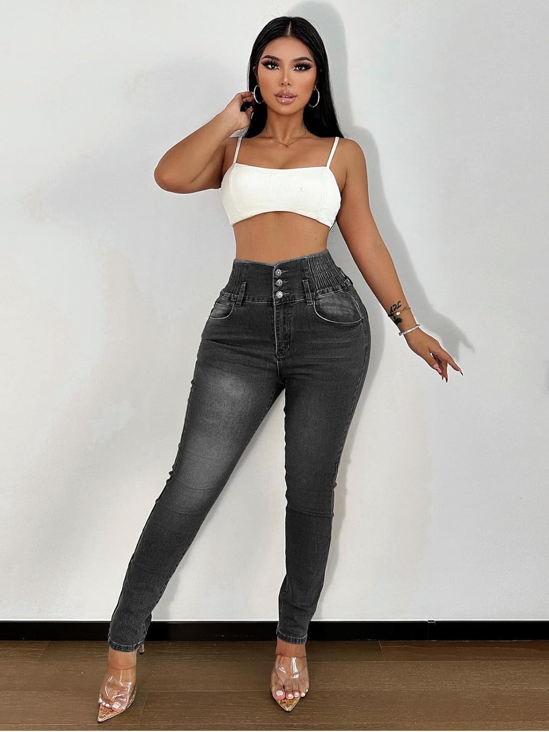 BYNNIC Women's Colombian Style Jeans Butt Lifting Elastic Waist High Waisted Jeans Tummy Control Stretchy Skinny Pants - Image 8