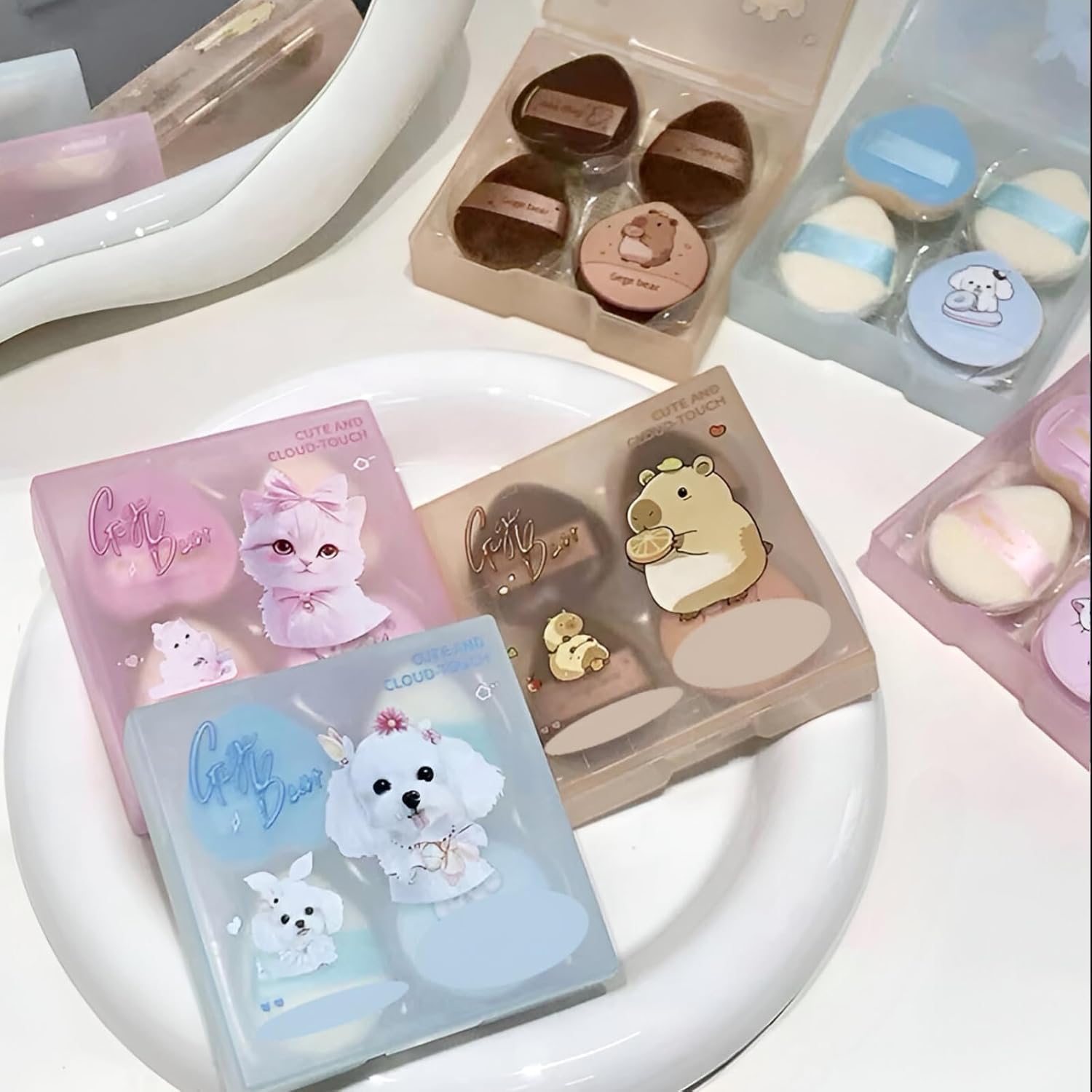 gege bear powder puff collection | cloud feeling beauty blender pack | multi-shape foundation application tools | pink blue brown color options | makeup sponge kit | soft plush blend puffs | cute bear design | teenage girls women beauty tools (03#pink, 5pcs)