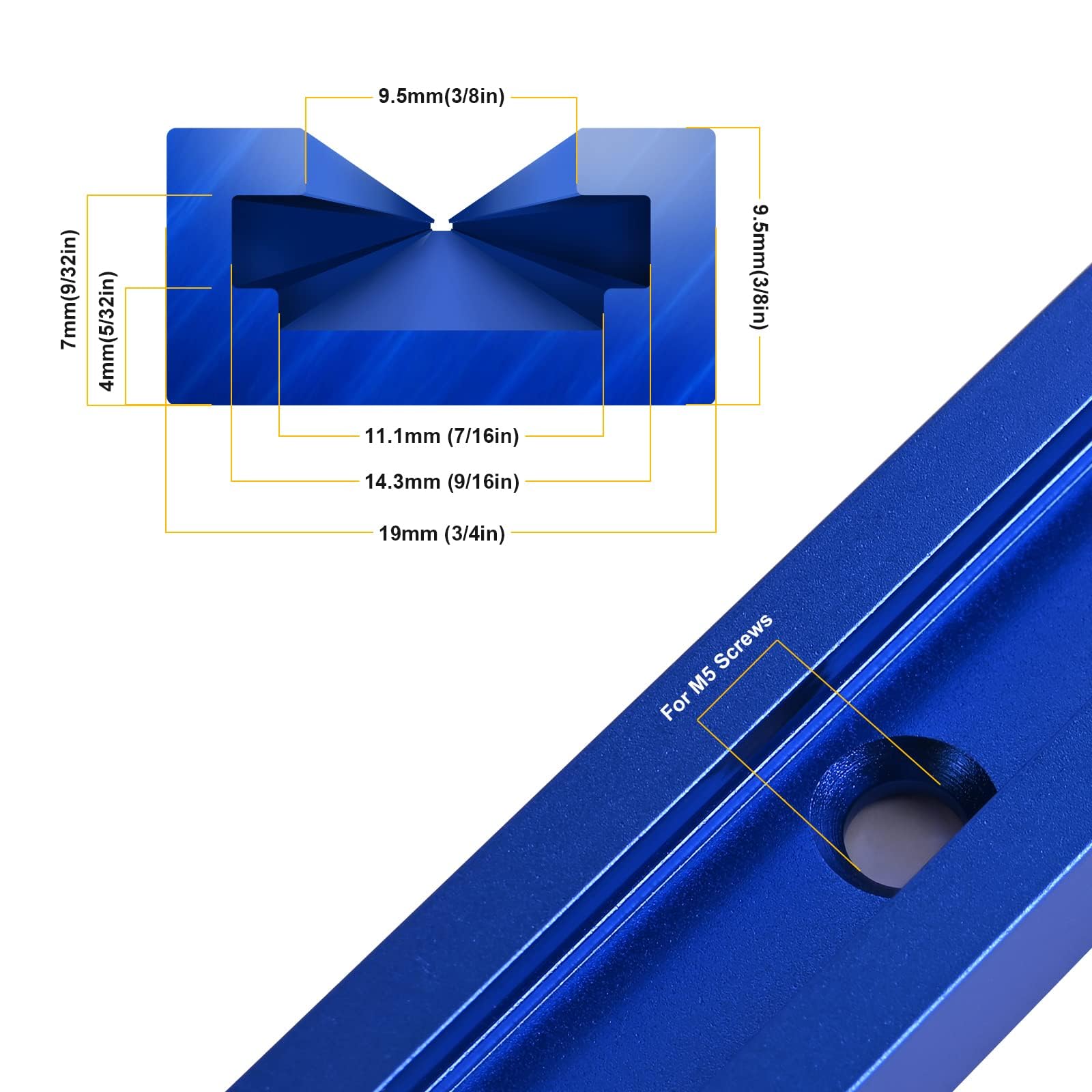 iMetrx T Tracks Woodworking Aluminum 48 inch 1220 mm Blue 4 Pcs Double Cut Profile Universal with Predrilled Mounting Holes for Universal T-Track Accessories - Image 3