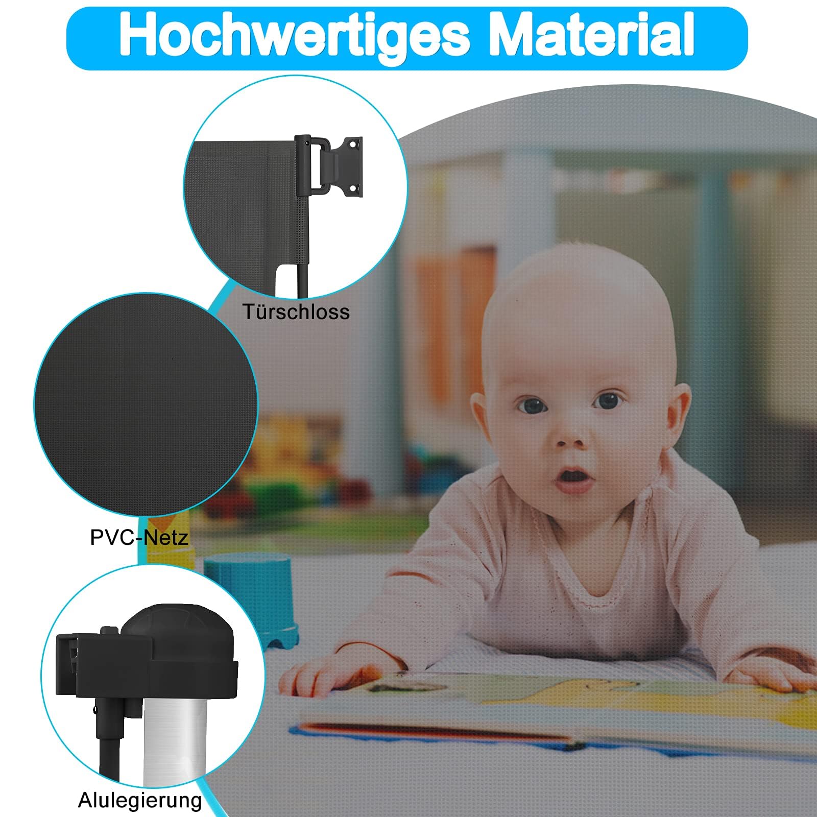UISEBRT Griglia di protezione per porte estraibile, 0-150 cm, per bambini e animali da pelliccia, per interni ed esterni (nero, 300 cm)