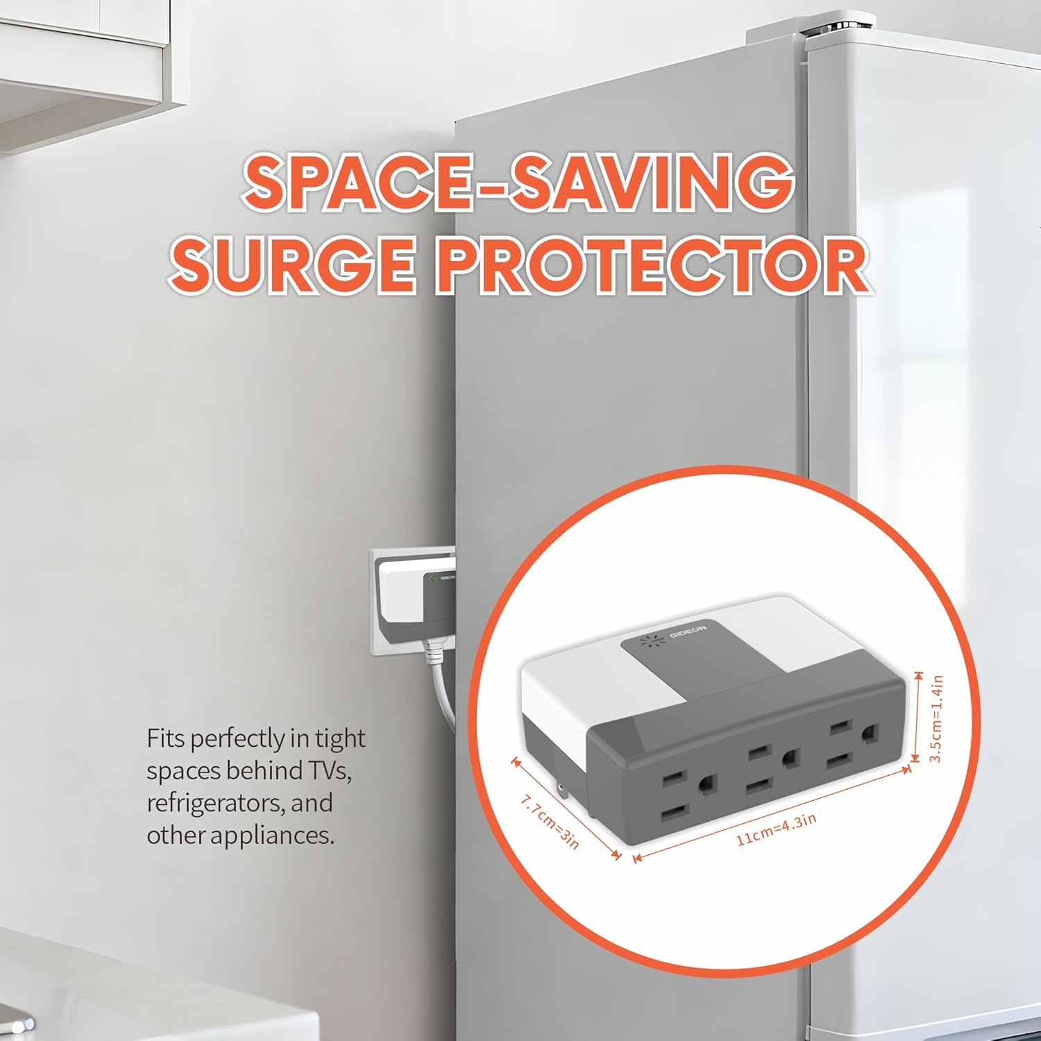 GIDEON Refrigerator Surge Protector, 3 Outlet Appliance Voltage & Surge Protector for Fridge, Microwave, Washing Machine, Protects Against Power Surges, High/Low Voltage and Brownouts, 15A 1800W