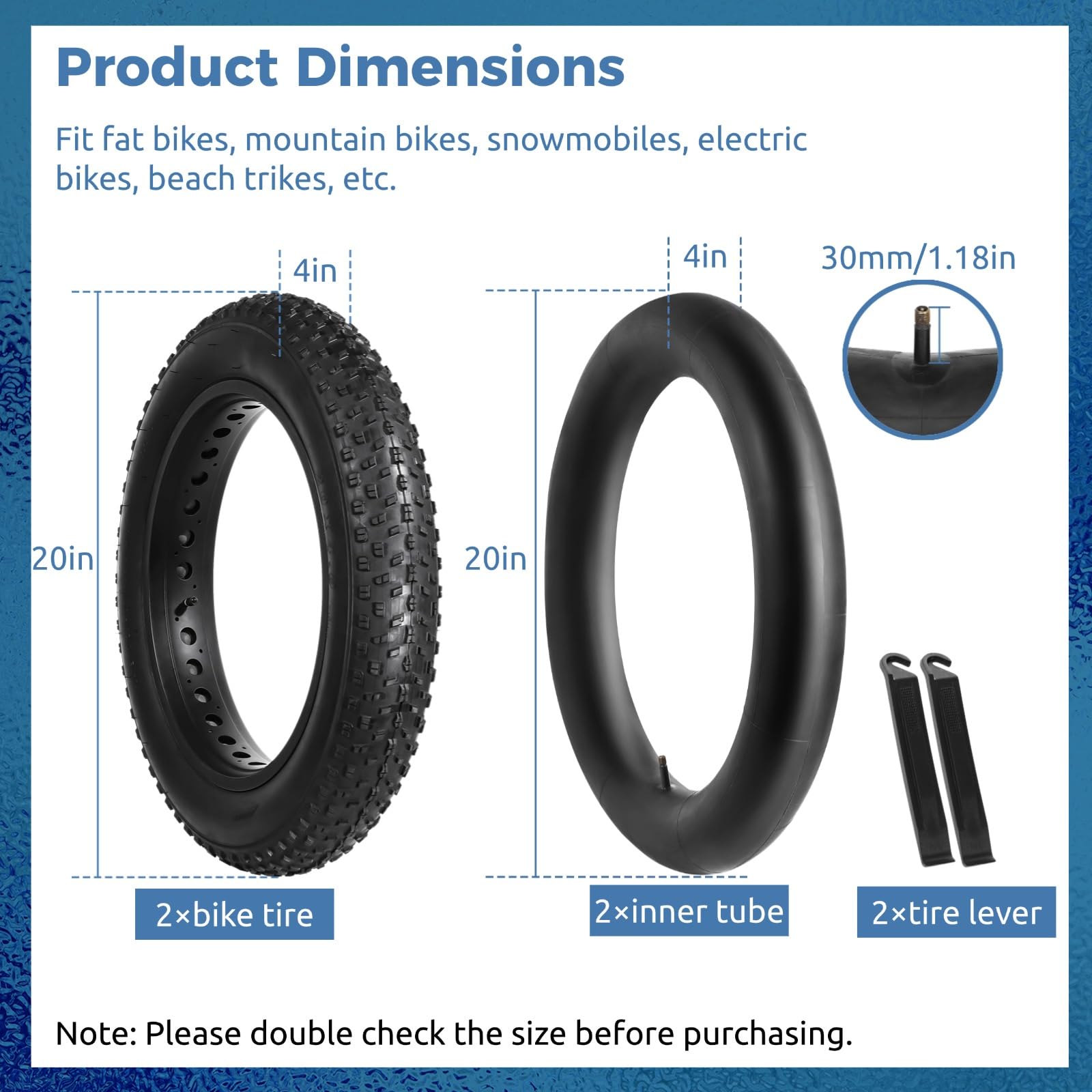 Yeesport 2 Pack Fat Bike Tires & Tubes - 26x4.0 Puncture Resistant For Snow, Beach, & Street - View #9