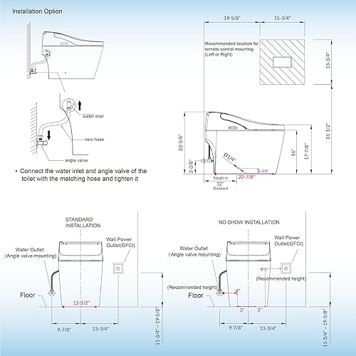 Miniatura 9 de WOODBRIDGE B0960S Auto Flush, Auto Open & Auto Close, 1.28 GPF Inodoro de descarga simple con asiento inteligente de bidé inteligente y control