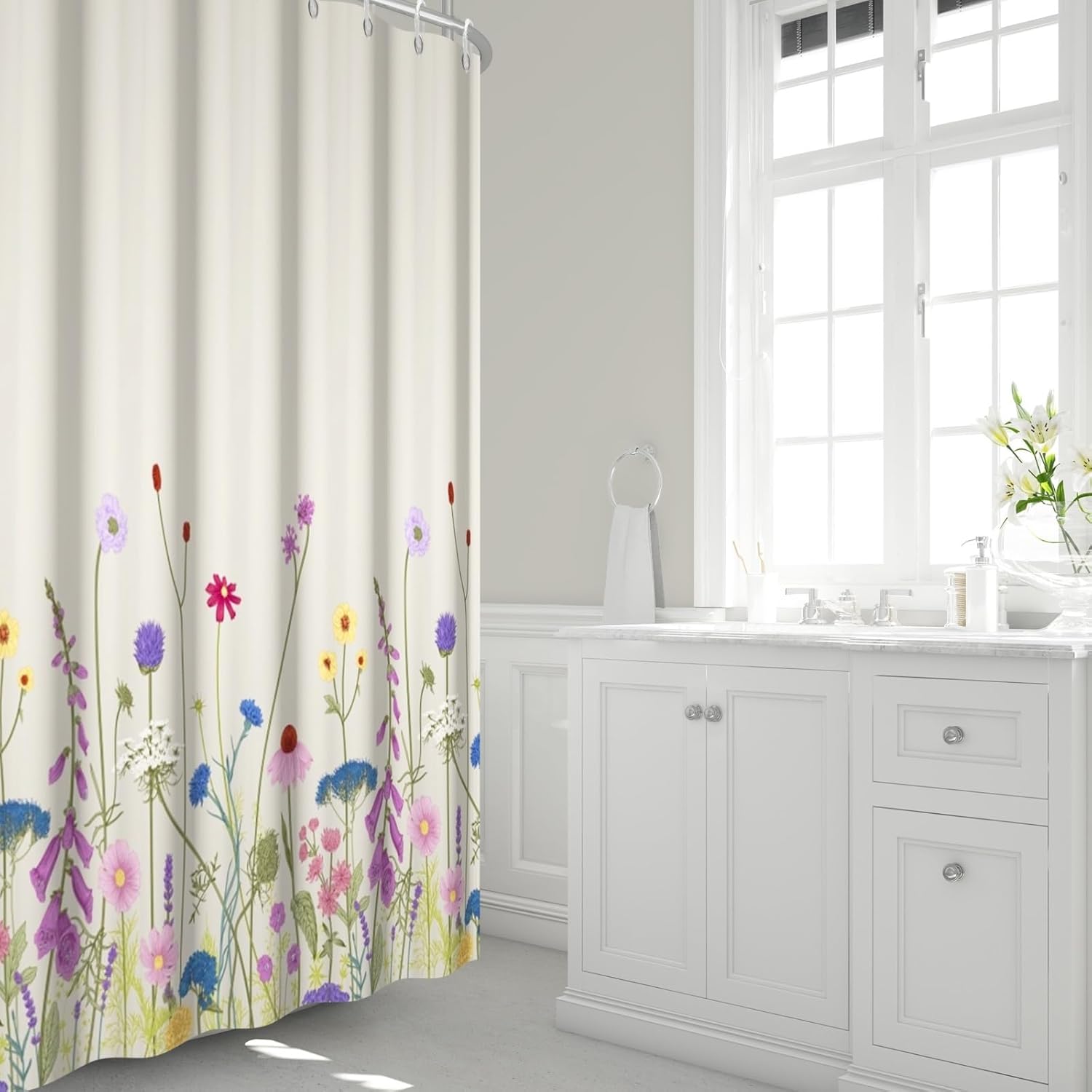 Yeele 72x72 Inch Floral Shower Curtain Watercolor Gorgeous Wildflower Bathroom Set Pretty Retro Natural Botanical Bath Sets Waterproof Bathroom Curtain with Hooks
