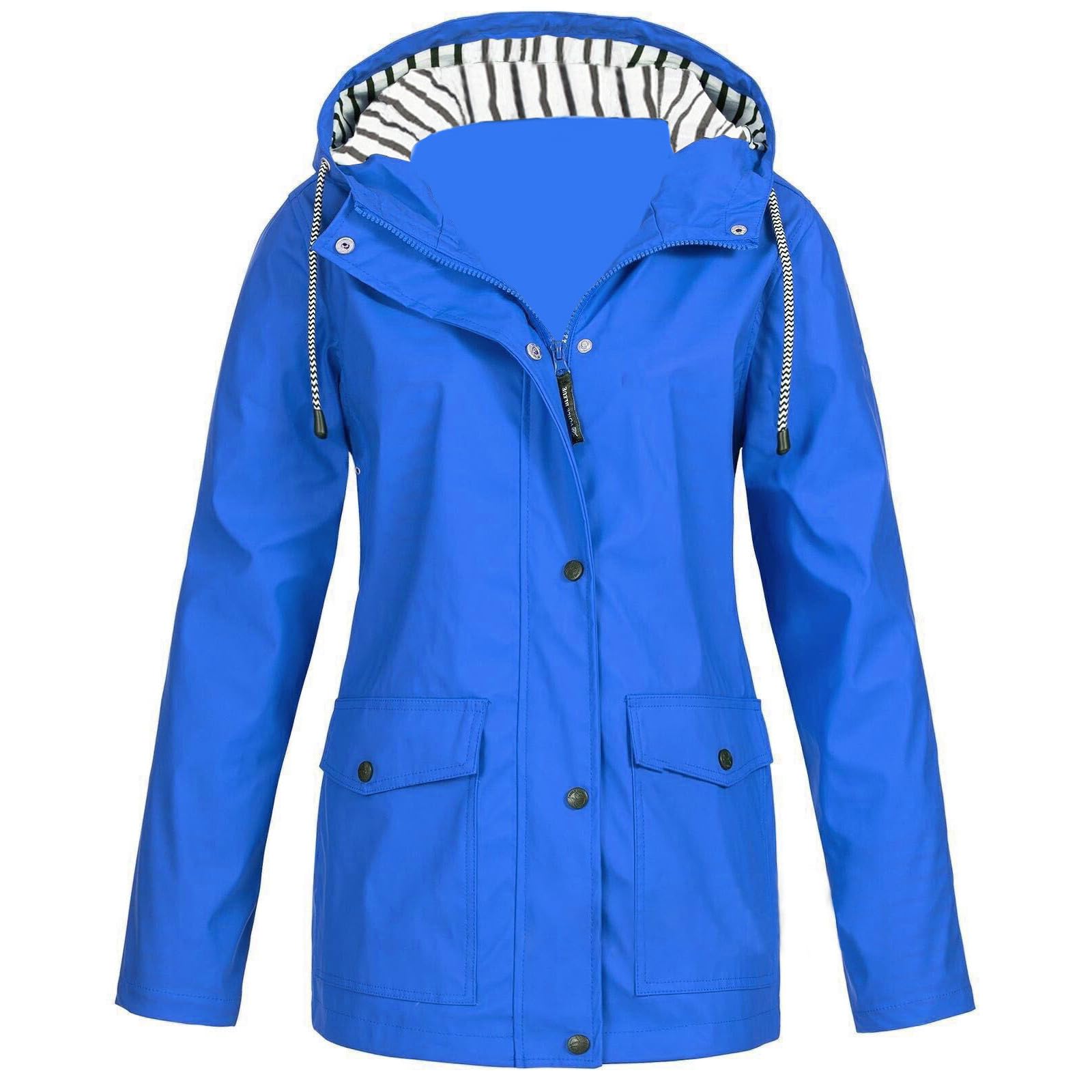 Generisch Regenjacke MäDchen Modische Damen Regenjacke mit langärmelig Windjacke mit Reißverschluss Kordelzug praktischen Taschen für nasses Wetter