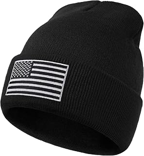 American Flag Embroidered Beanie Winter Hat for Men Women, Multi-Season Military Tactical Gear Police Army Winter Warm Hat
