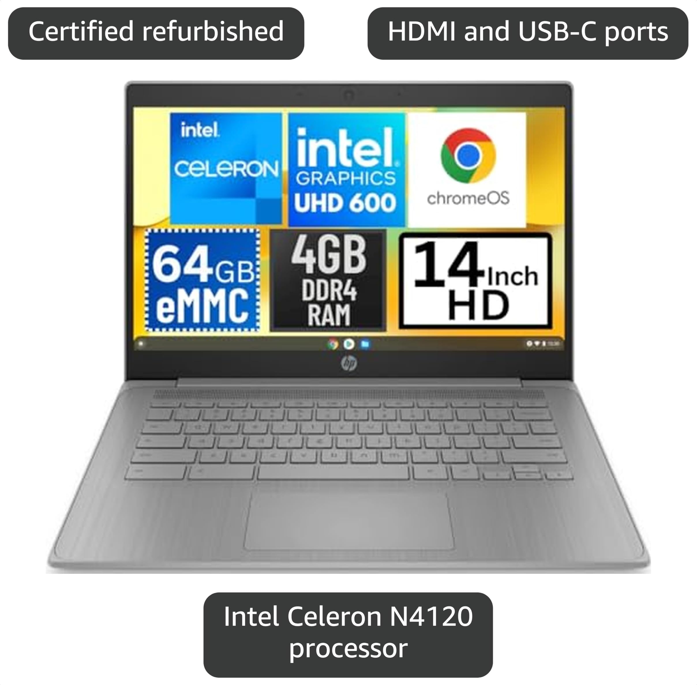 Amazon.com: HP 14a-ne0013dx 14 Inch HD Chromebook Laptop Intel