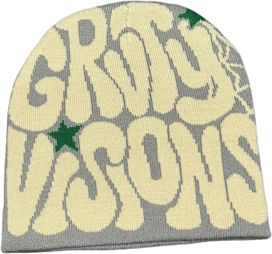 Y2K Beanies Letter Printing Knitted Hat Fashion Hip Hop Trend Beanie Winter Warm Woolen Hat for Women Man Pullover Hat