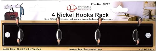 Uniware Perchero de 2 puntas de níquel y 4 puntas, riel de gancho de 18 pulgadas para puerta y pared (negro)