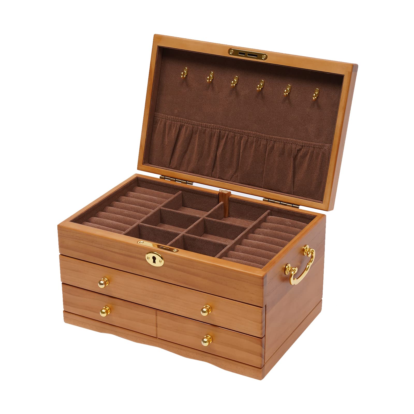 Schmuckkasten, 3 Schichten Holz Schmuckkästchen Großer Kapazität Schmuckschatulle mit Schloss,Vintage Braun Schmuckbox Geschenk für Mutter Freundin Damen