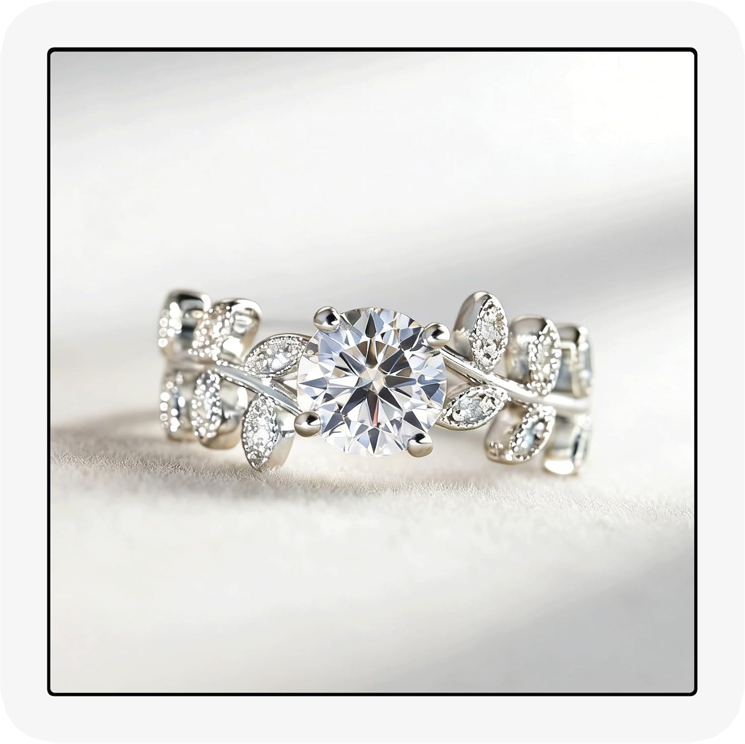 Leaf Promise Ring 925 Sterling Silver Round Cut Cubic Zirconia Engagement Ring for Women Wedding Band Anniversary Jewelry Size 5-9