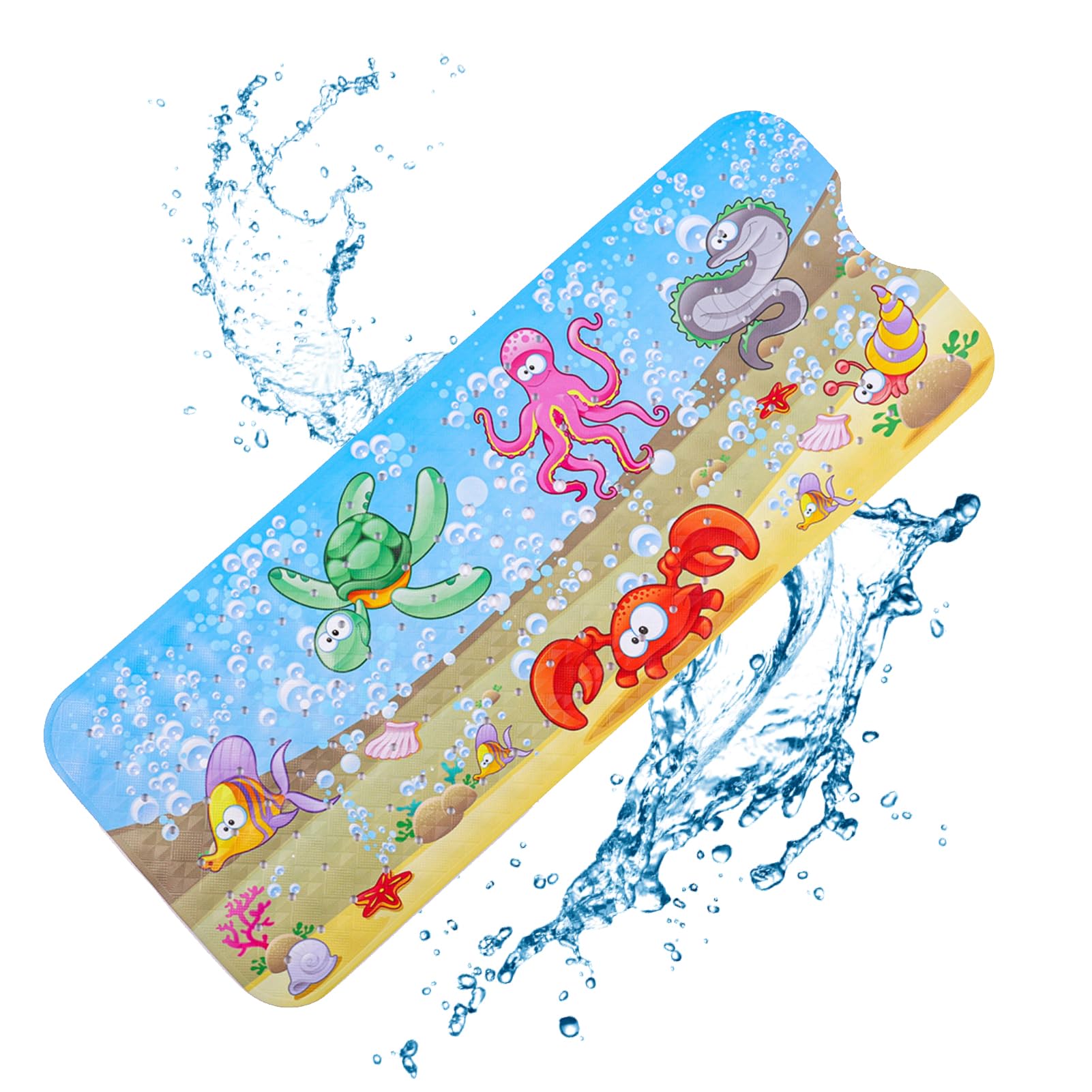Baby Bath Mats Non Slip Anti Mould, 100x40cm Bathtub Mat with Suction Cups & Drain Holes Extra Long Cartoon Kids Bath Seat Mat Machine Washable (Underwater World)