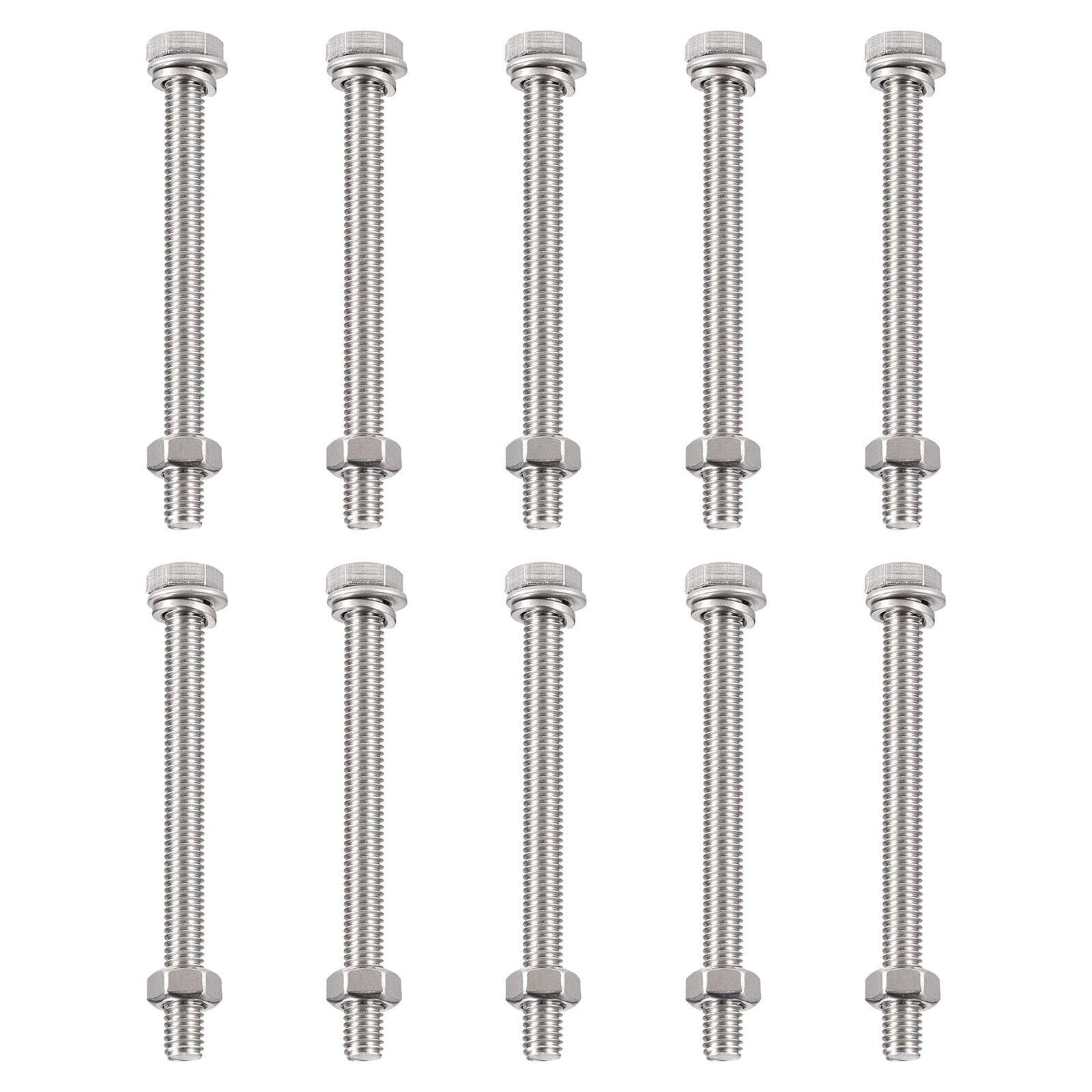TA-VIGOR 10Pcs M6 x 75mm Hex Head Screws Bolts, Nuts, Flat & Lock Washers Kits, Fully Thread Hexagon Bolts