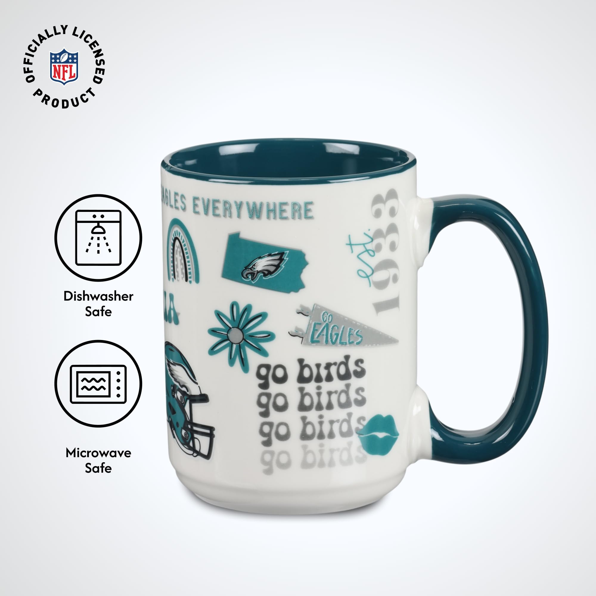 The Memory Company Taza de cerámica con licencia oficial de la NFL de 15 onzas, taza de café perfecta para los fanáticos del fútbol americano