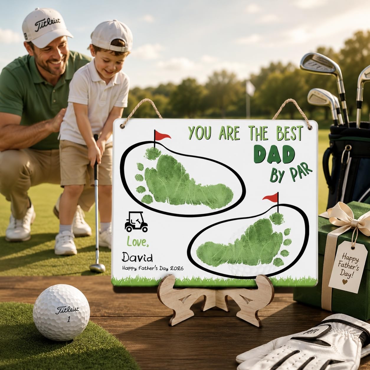 Best Dad By Par Golf Footprint Handprint Craft for Fathers Day Gift, Dad & Kids Handprint Art, Handprint for Fathers Day, DIY Baby Toddler Keepsake, Daddy Golfer Golf Lovers Footprints Making Sign