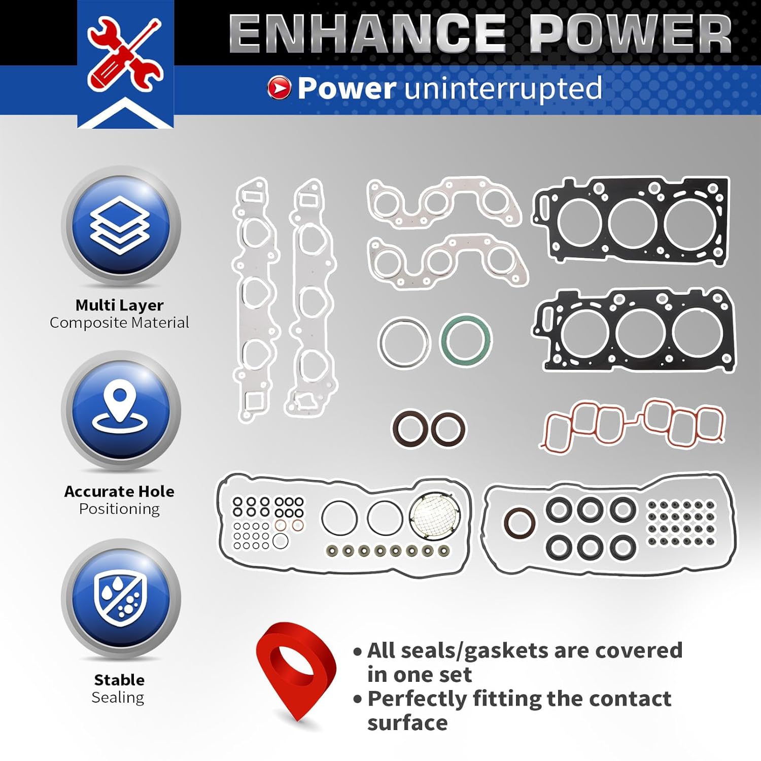 Head Gasket Set Compatible with Es330/ Rx330/ Camry/Sienna/Highlander 3.3L V6 DOHC 2004-2010 HS26266PT