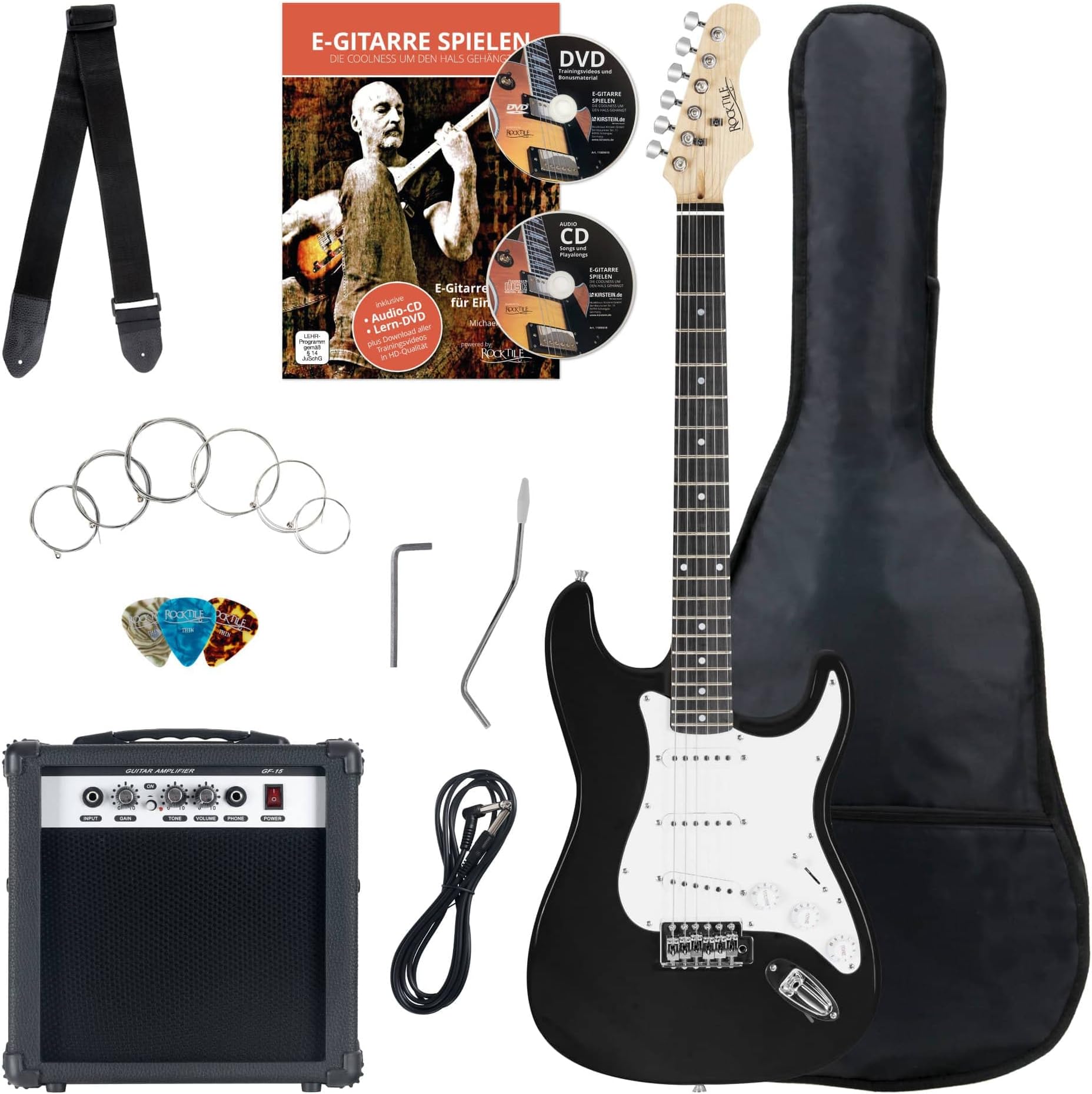 Rocktile Banger's Pack E-Guitar Set Black 8 Pieces