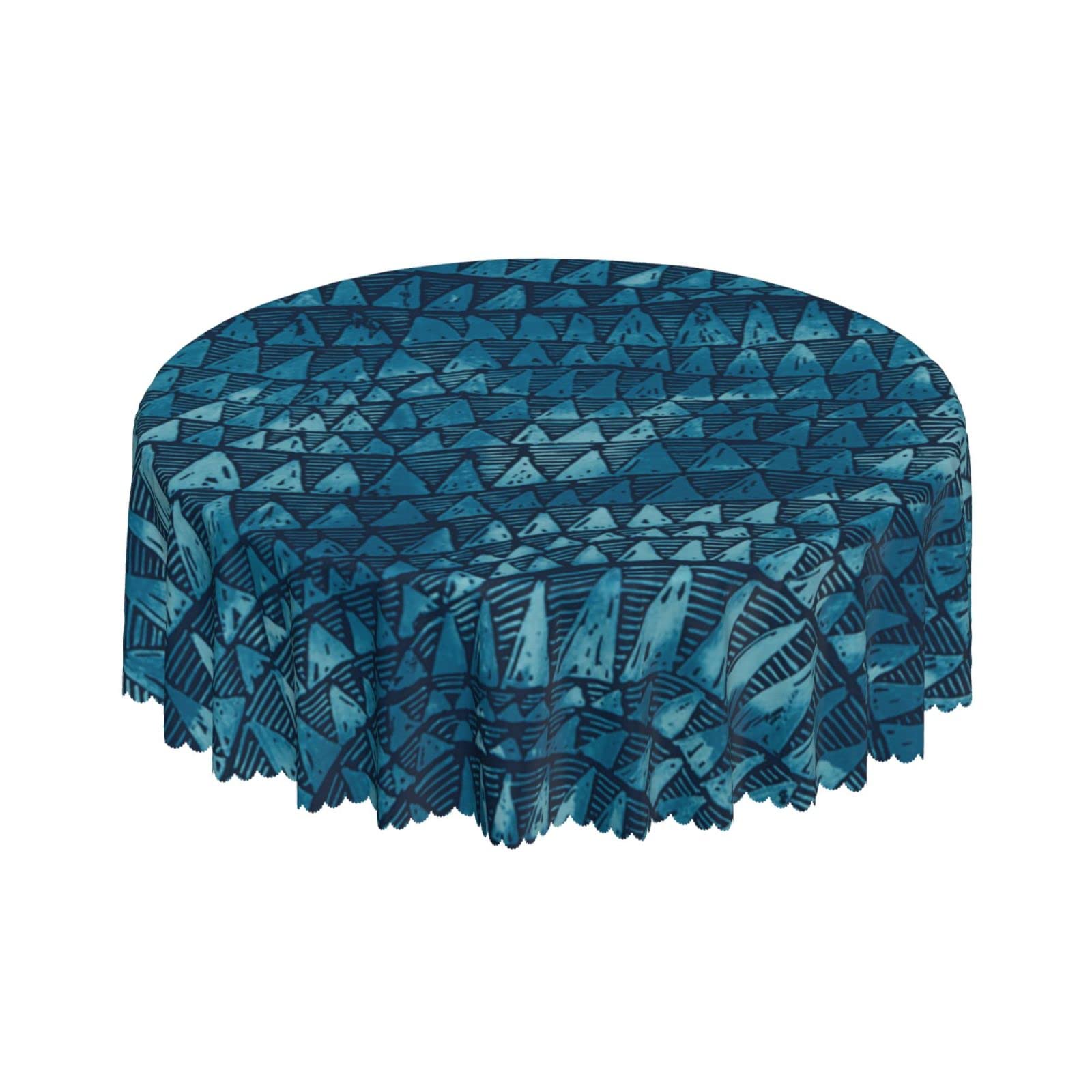 Lsjuee Creative Sharks Tooth Wave Blue Round Tablecloth 60 Inch Printed Washable Tablecloth for Dining Party Holiday Fall Home Decorative