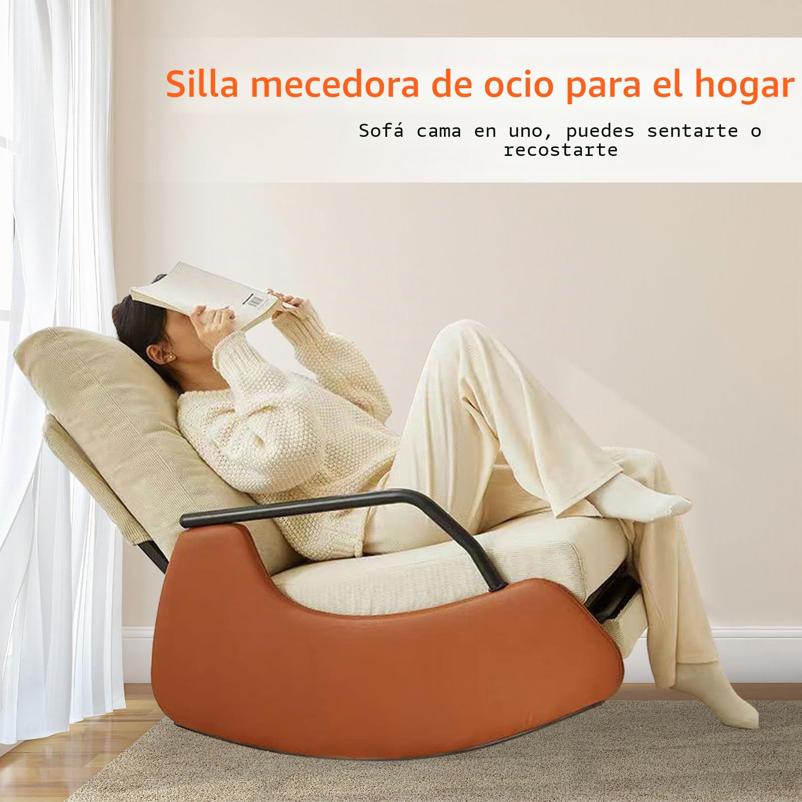 TWSOUL Mecedora, silla de lectura, cómoda silla de salón con respaldo ajustable en 3 posiciones, sillón de relax con reposapiés elástico, sillón mecedora para dormitorio o salón