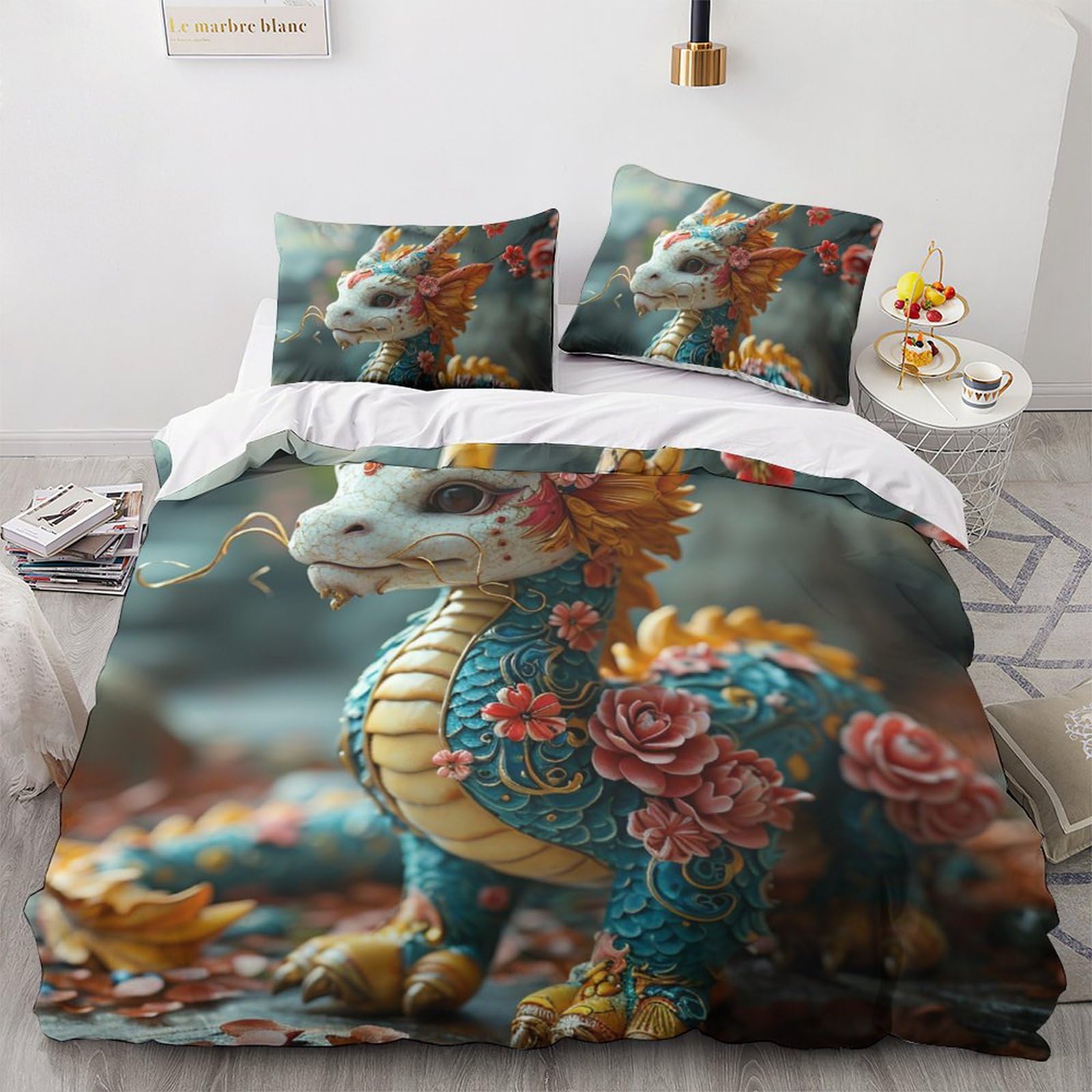 Housse de couette dragon 3D anti-plis en microfibre pour éliminer le repassage du lit des enfants