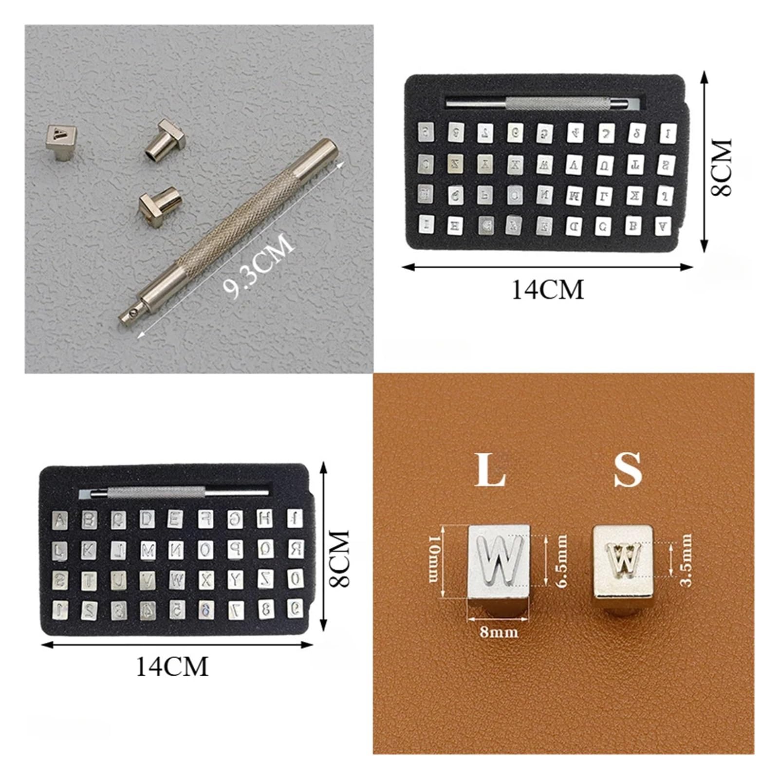 Zahlen- und Buchstabenstempelset, Leder-Buchstaben-Stempel-Set, 37-teilig, Metall-Alphabet, Zahlen, Handgravur-Stempel-Set, 3,5 mm, 6(6.5mm)