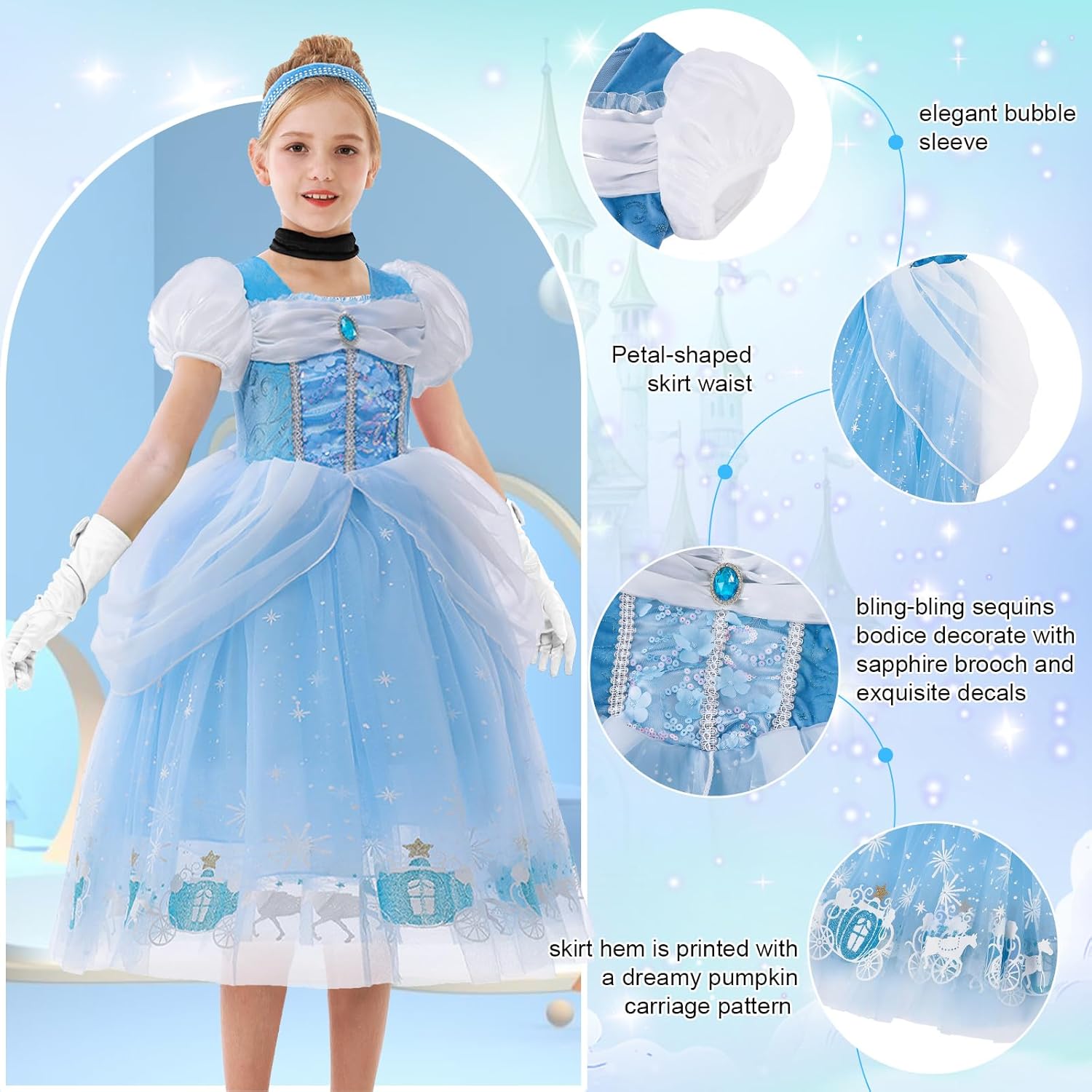 COTRIO Princess Dresses for Girls Dress Up Halloween Costumes Toddler Kids Birthday Outfits with Accessories - Image 3