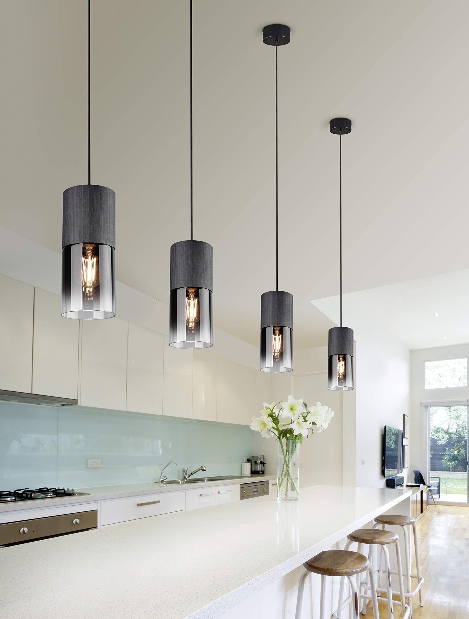 Trio Leuchten 310600132 Robin - Lampadario in vetro, colore: grigio fumo, 1 x E27 (non inclusa) lampadario 1 punto luce nero opaco