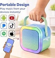 Vista 4 de Move2Play, Mini Máquina de Karaoke para Niños Canciones integradas 20+ Altavoz Bluetooth y Micrófonos Efectos de Voz Juguete Musical