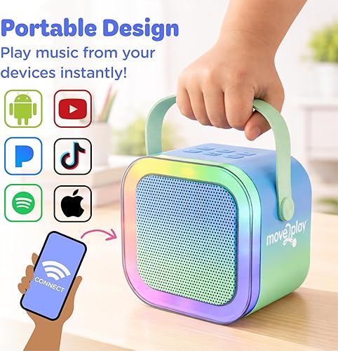 Miniatura 4 de Move2Play, Mini máquina de karaoke para niños | Más de 20 canciones integradas | Altavoz Bluetooth con micrófonos | Efectos de voz | Juguete musical