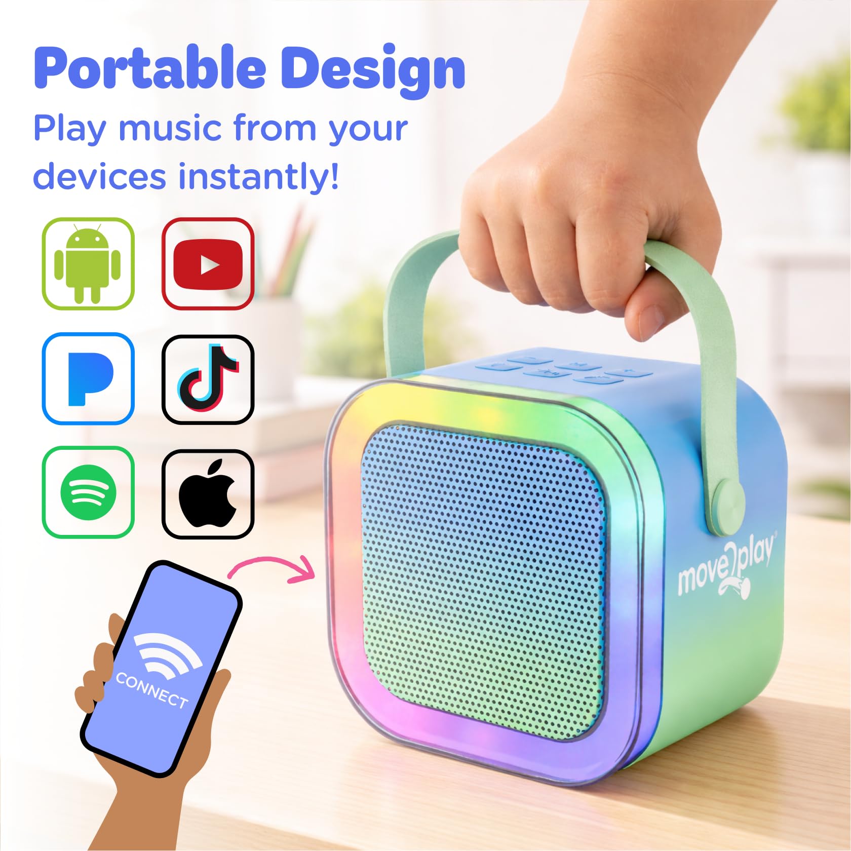 Move2Play, Karaoke-Maschine für Kinder | Enthält über 20 Kinderlieder | 2 Mikrofone | Bluetooth-Verbindung | Geschenk für 3, 4, 5, 6, 7+ Jahre alte Kinder | Spielzeug für Mädchen, Jungen und