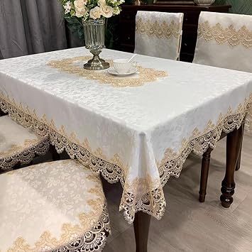 Rectangle Jacquard Lace TableclothEmbroidery Antique Decor Table Cover,Tabletop Decorations Dresser Cover Top,Farmhouse Tablecloth Table Protector B-White Gold, 33"33"
