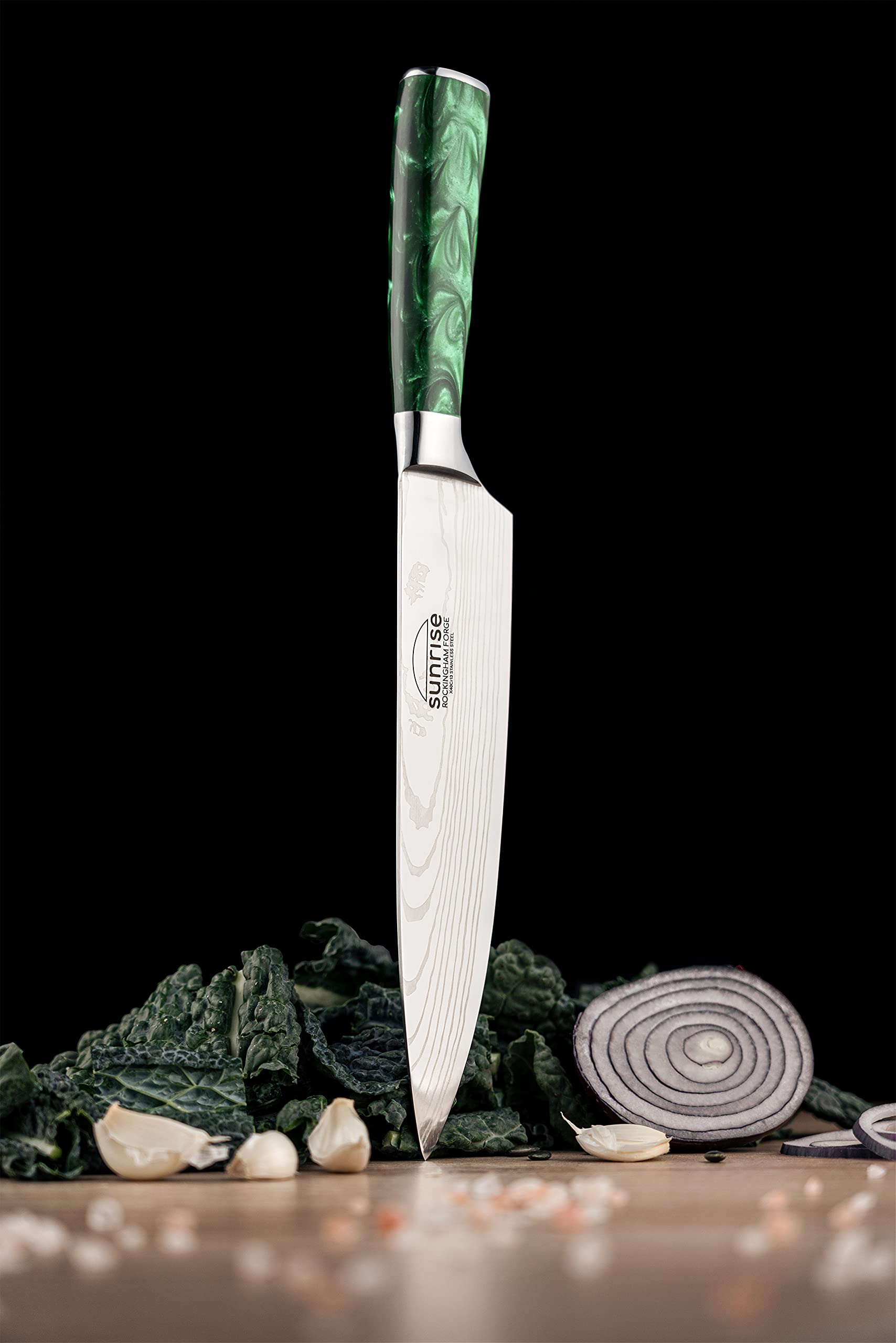 Rockingham Forge Juego de Cuchillos de Cocina de 7 Piezas, Serie Sunrise, Hoja de Acero Inoxidable con Mangos de Resina, Verde Esmeralda, RF-2160/7GN