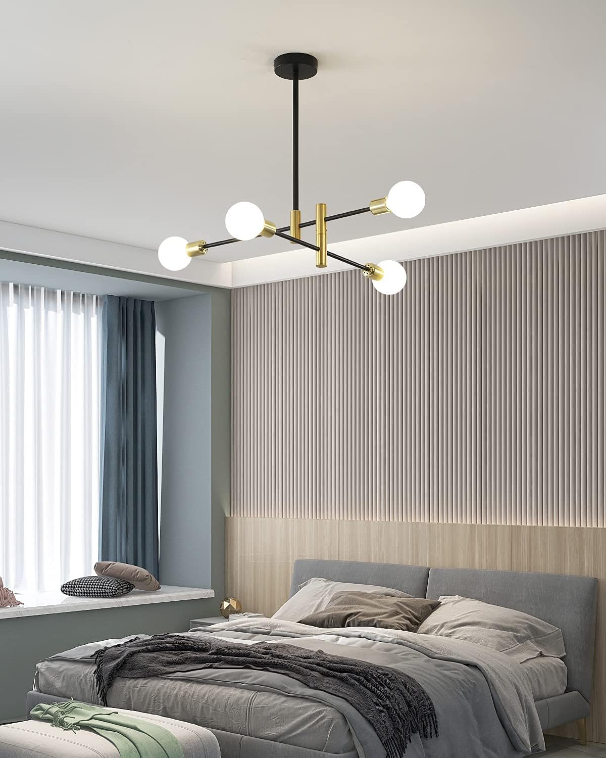 Blасk Frіdау Clеаrаnсе Lanmate 4-Light Sputnik Chandelier, Black Gold Mid Century Chandelier Modern Ceiling Light Fixture Hanging Industrial Vintage Pendant Lighting for Kitchen Island Dining Room Living Room Hallway