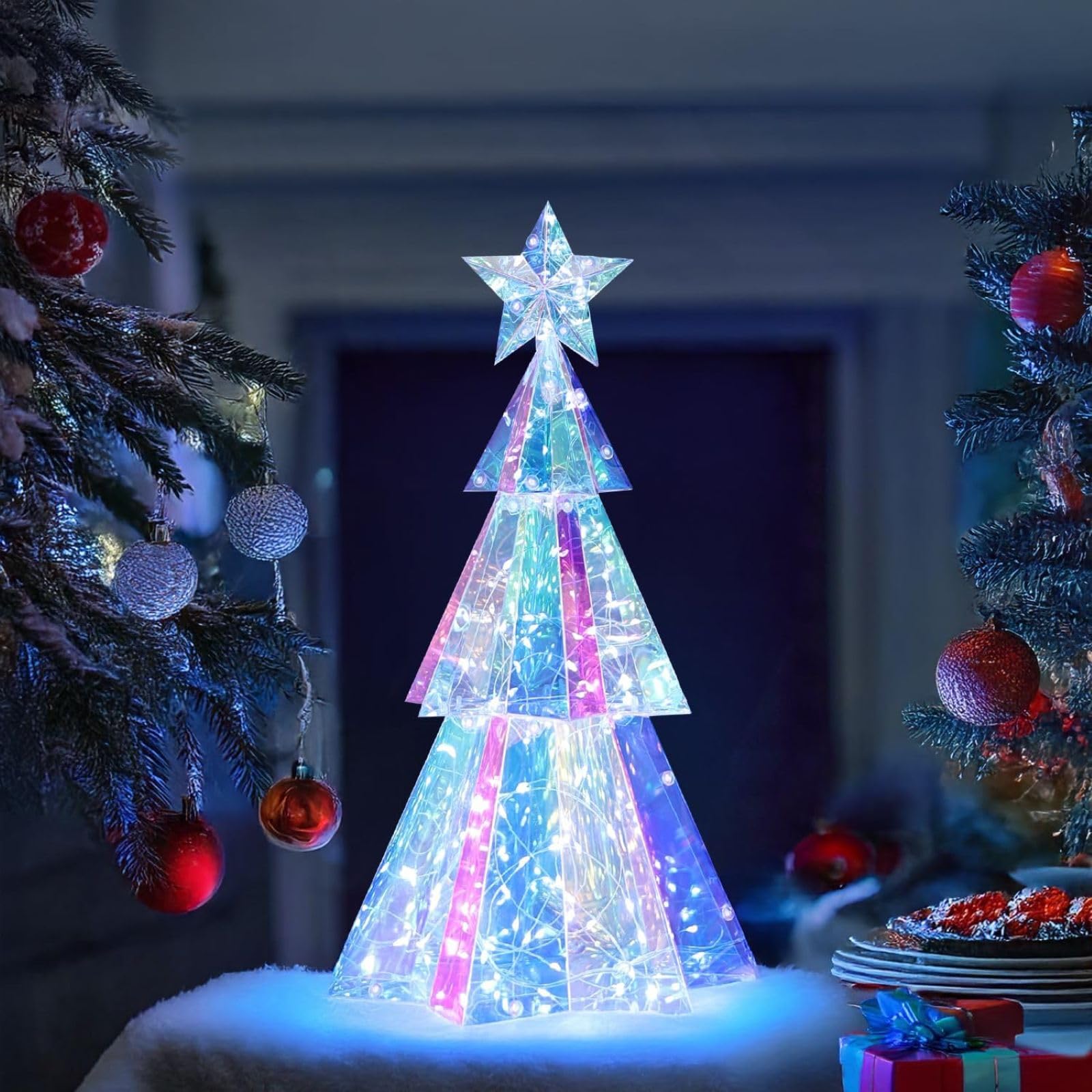 Jemnpela Prismatic Iridescent LED Night Light USB Powered 3D Prisms with Colorful Refractive Effects Decoration Lamp for Holidays Christmas Halloween