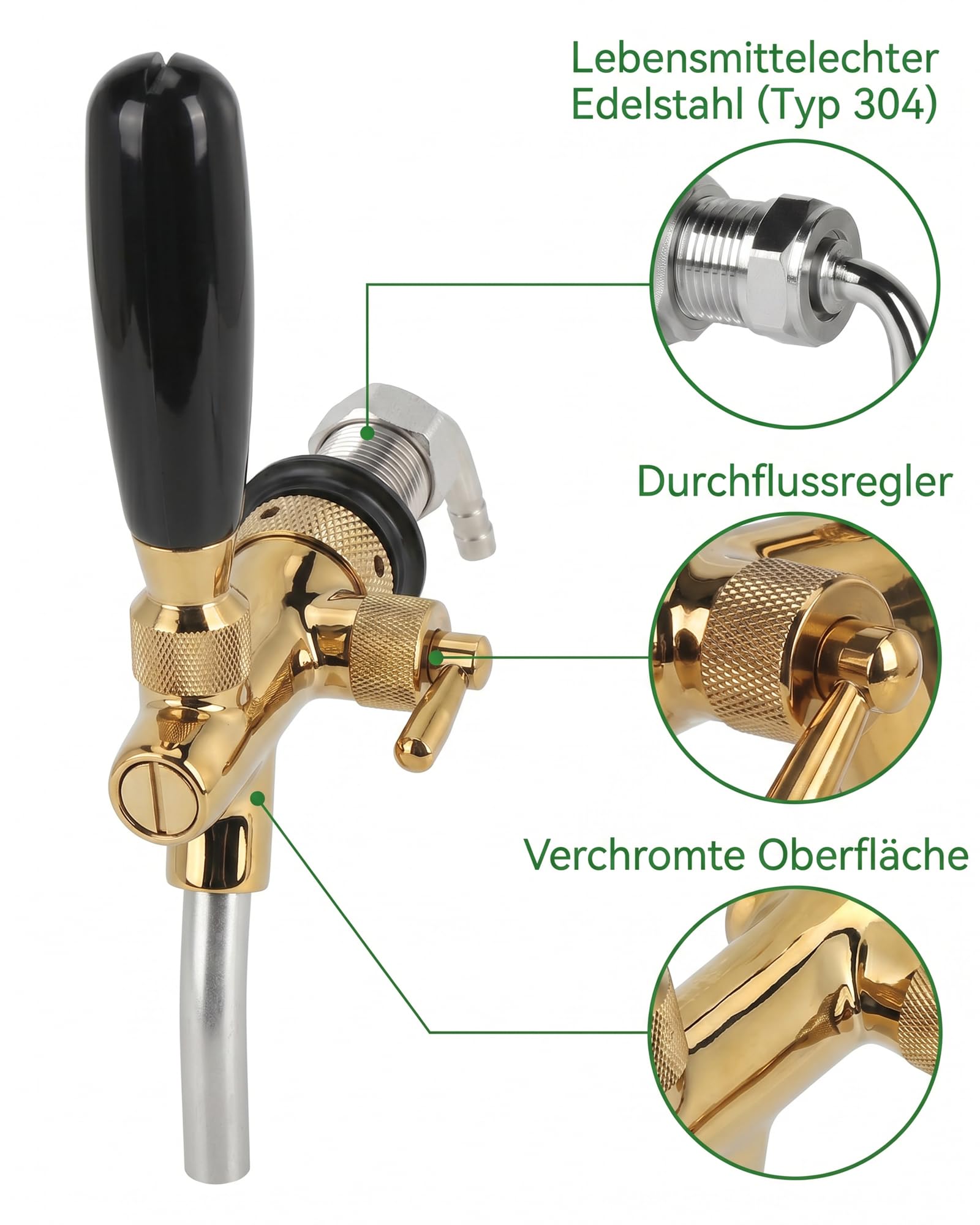 G5/8 Verstellbarer Bierhahn: Bierhahn Einstellbare Bierzapfhahn mit Durchflusskontrolle für Zapfanlage Edelstahl Messing für Bar Zuhause Restaurant (Gold)