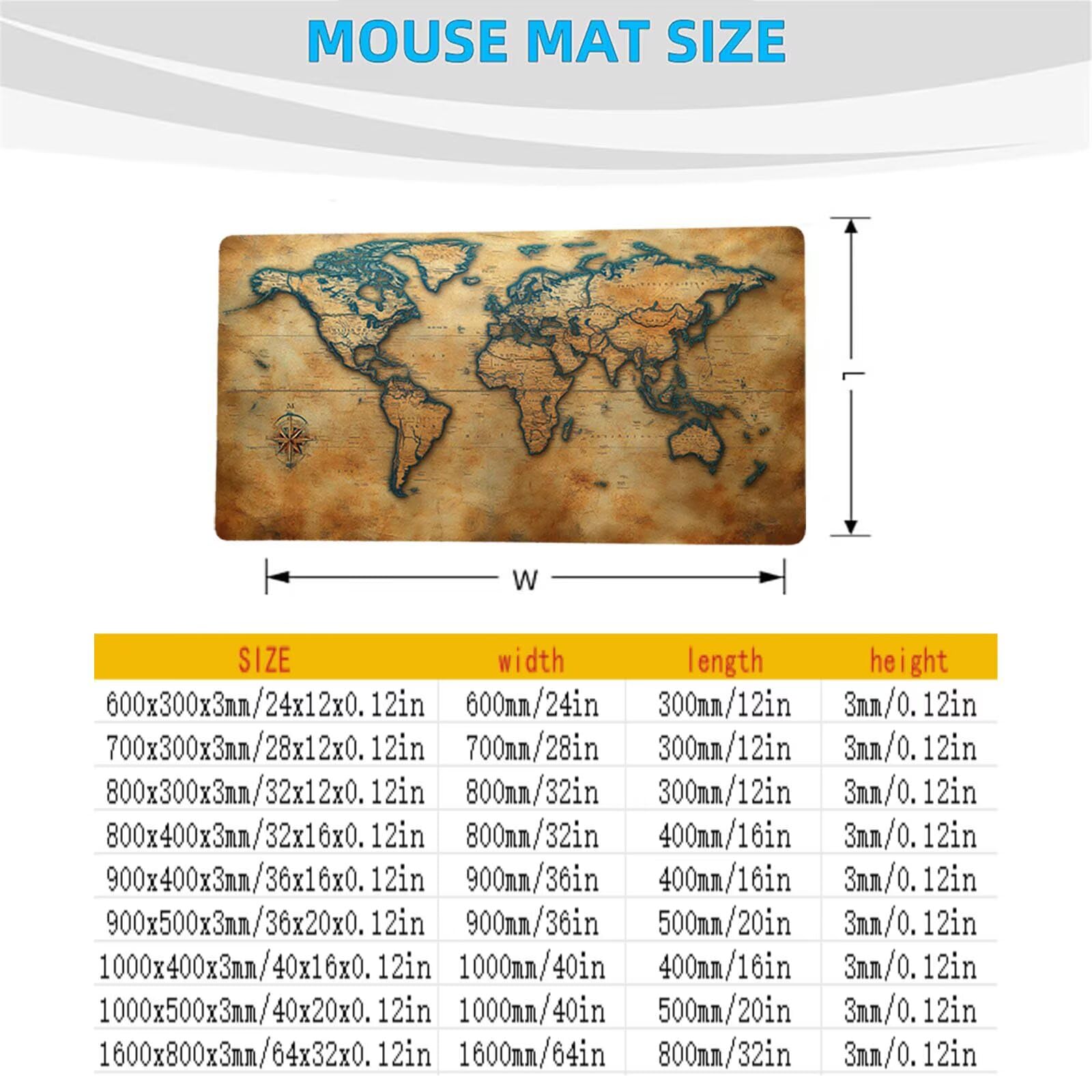 Tapis de Souris XXL 1000x400x3mm Imperméable Carte du Monde Tapis de Bureau Gaming pour Clavier Souris sans Fil Ordinateur Portable, Mouse Pad Paysage Bords Surpiqués Base Antidérapante model-0008