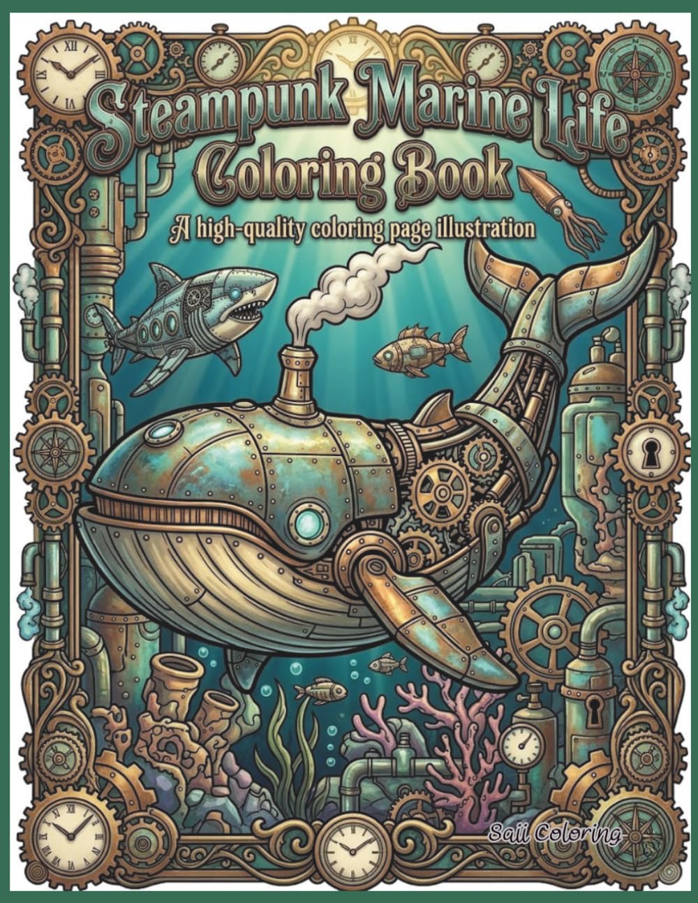 Steampunk Marine Life Coloring Book: Detailed Mechanical Sea Creatures with Gears and Gadgets for Adults and Teens Relaxation