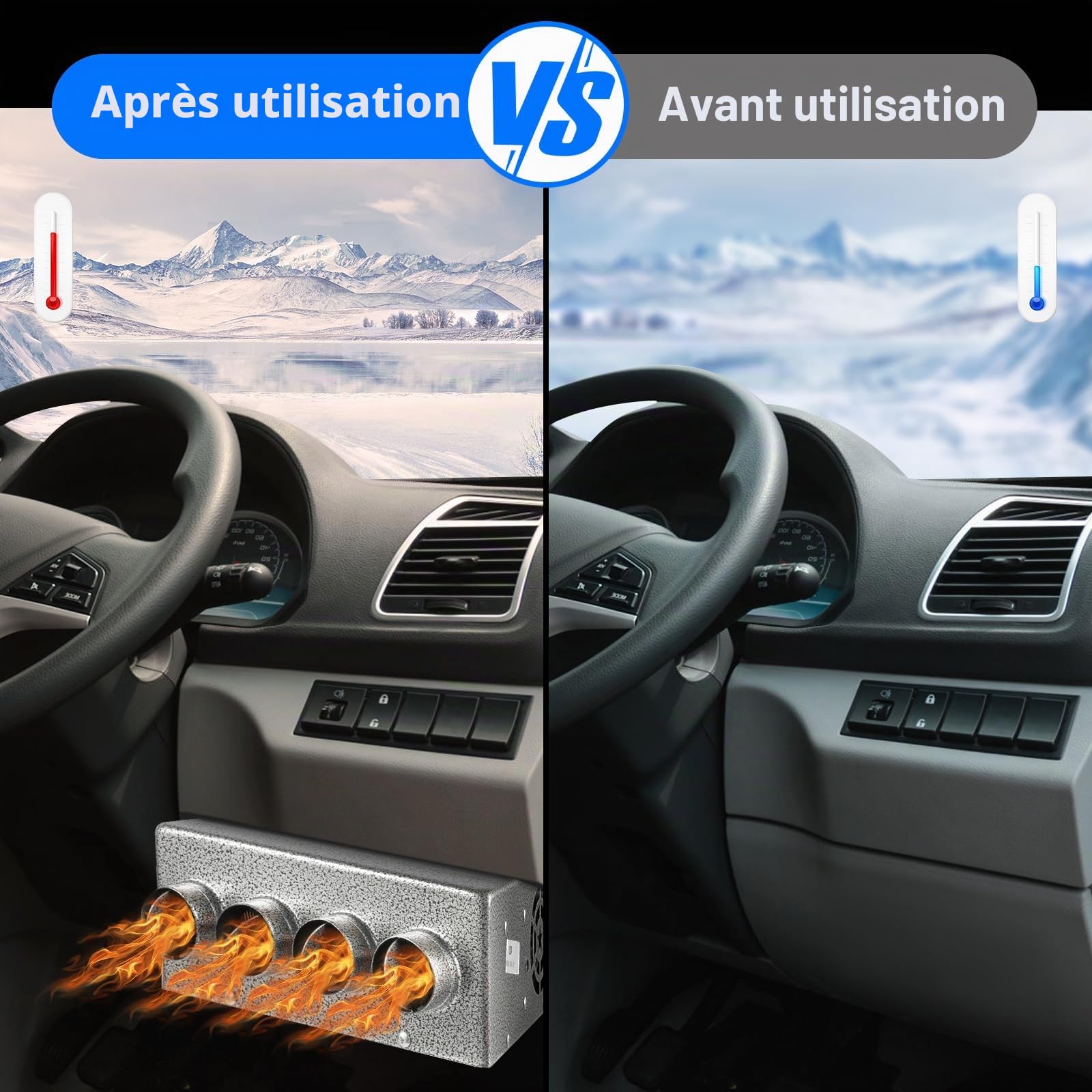 Chauffage Universel 12V pour Voiture – Appareil de Chauffage Haute Performance avec Tubes en Cuivre & Double Ventilateur Turbo – Écoénergétique, pour Voitures, Camions & Camping-Cars