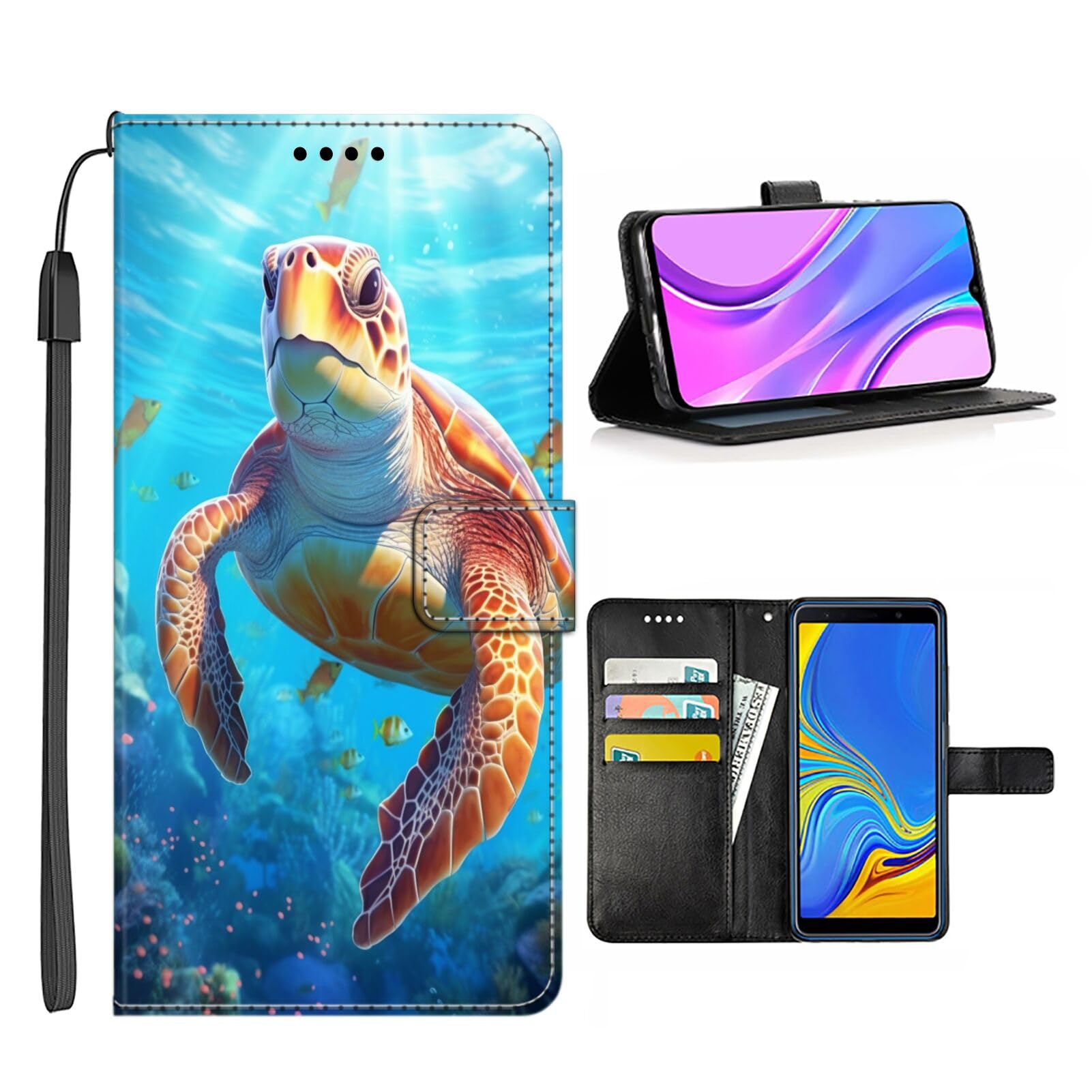 DAFEI Wallet Case for LG K42 with Sea Turtle-aa10 Pattern PU Leather Flip Folio ID&Credit Cards Pocket Lanyard Multicolor