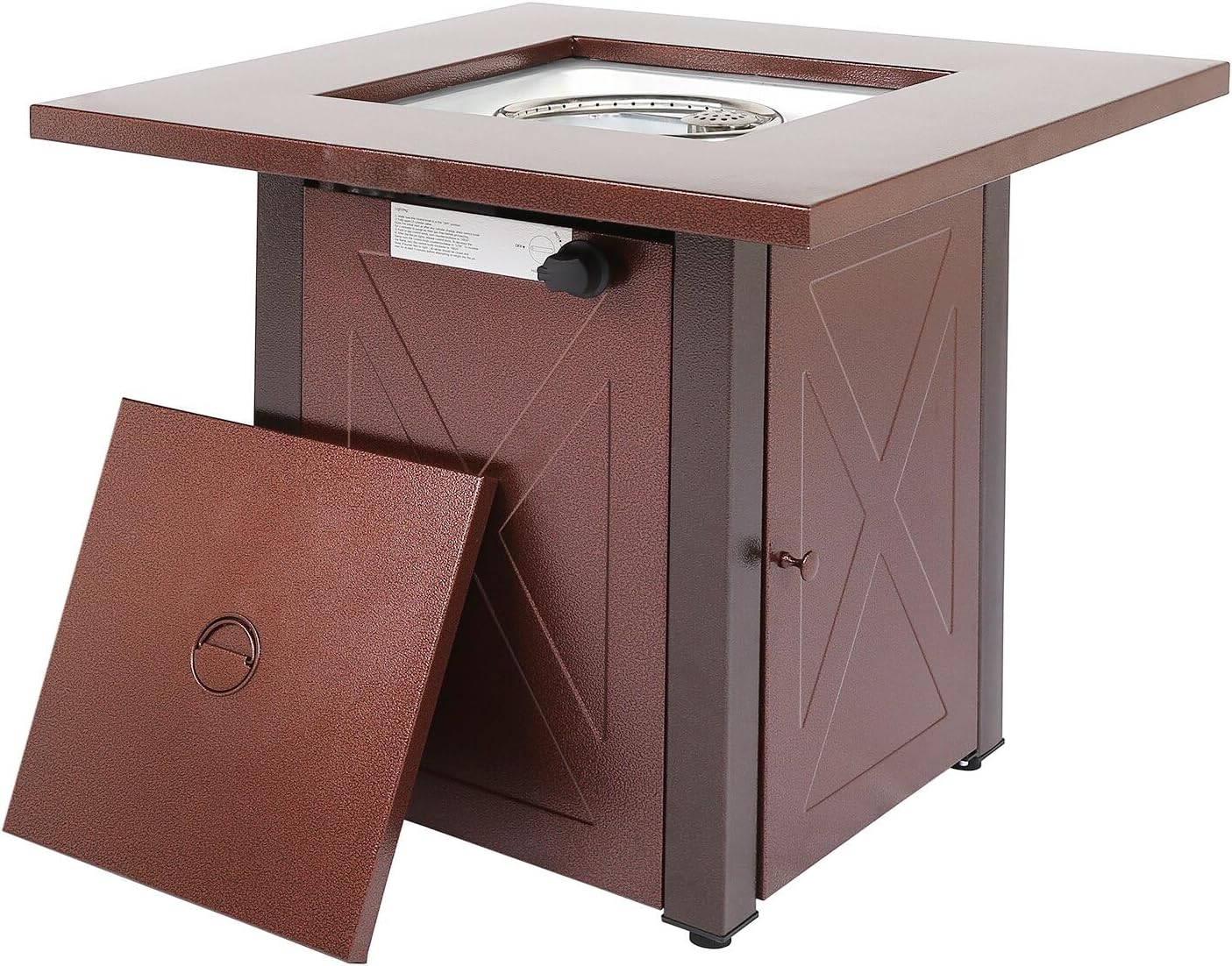 Hexago 28 Inch Propane Fire Pit, ETL Listed Outdoor Fire Pit Table, 50,000 BTU Steel Gas Fire Pits with Lid and Lava Rock, Add Warmth and Ambience to Parties On Patio Deck Garden, Mocha