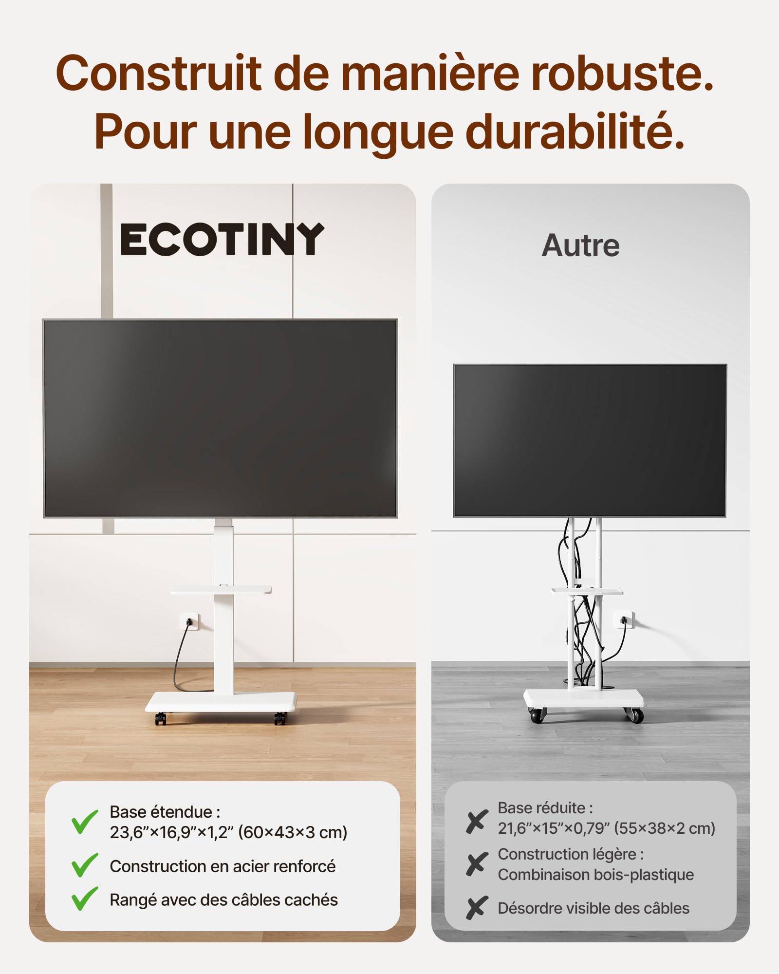 Support TV roulettes pour Téléviseur de 37-75 Pouces jusqu'à 50 kg