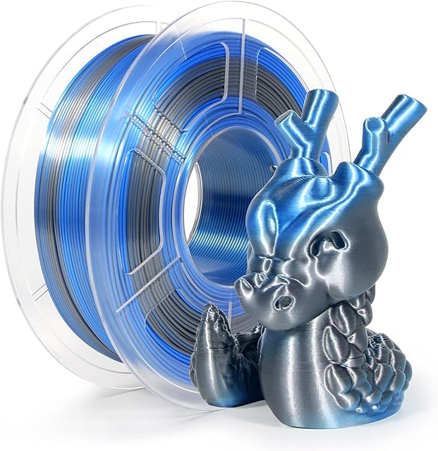 IEMAI Dual Color Silk PLA Filament 1.75mm, 3D Printer Filament PLA, Multicolor Like Rainbow Filament PLA 1Kg Spool,3D Printing Filament, Silk PLA Blue + Silver