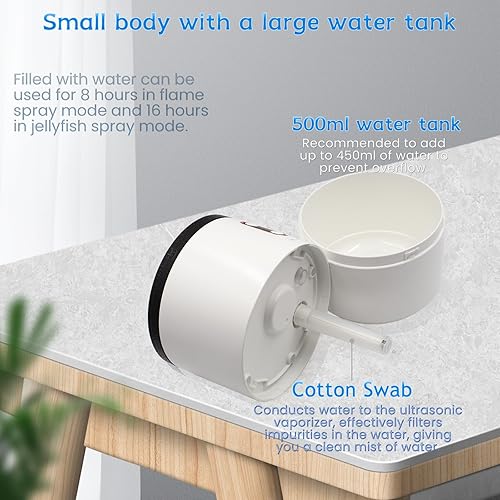 Miniatura 3 de Humidificador, humidificador de aire de niebla fría de escritorio USB de 16.9 fl oz con luz nocturna, difusor de volcán, medusas y llama, 2 modos de