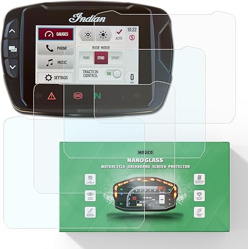 Mogico Nano Glass Motorcycle Dashboard Screen Protector Kit for Indian FTR 1200 S 2019+ Tachometer Anti-Scratch & Instrument Cluster Protection (2x Ultra Clear & 2x Anti Glare)
