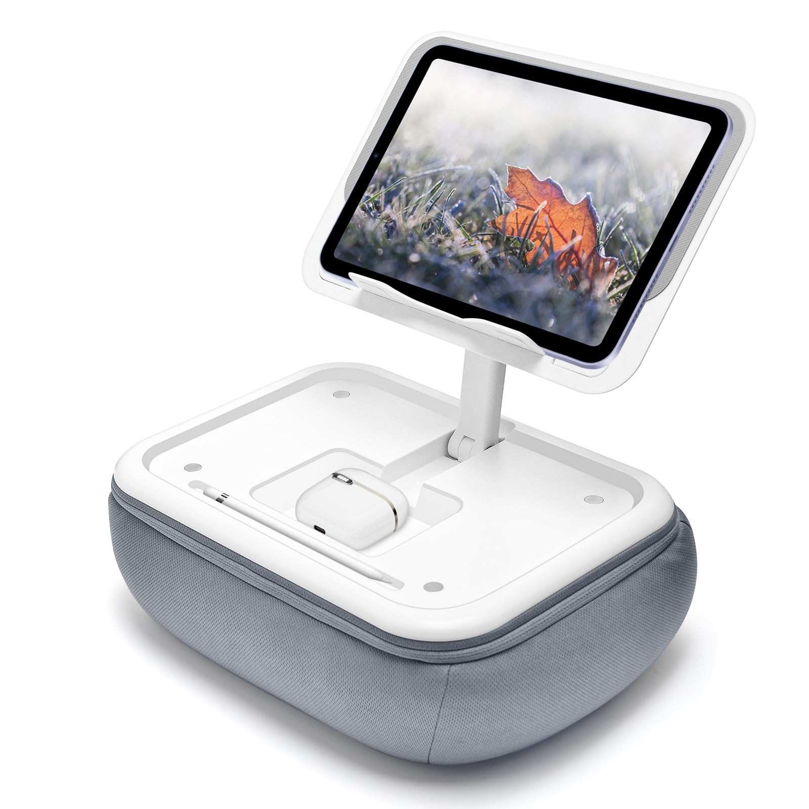 Lap Beanbag Kindle Pillow Stand with Silicone Pad,Angle Adjustable ipad Holder for Bed,Tablet Pillow with Removable Base,Soft Cushion Pillow Stand Compatible with 4.7-13