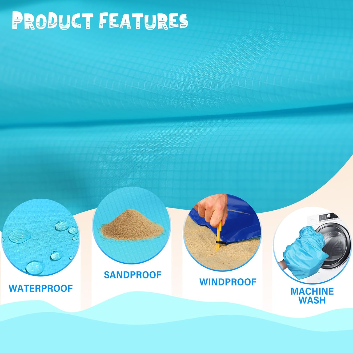 Beach Blanket Waterproof Sandproof 1-7 Adult Oversized 78 '' × 81 '' Lightweight Durable Compact Sand Free Beach Mat for Travel Camping Hiking Picnic Blanket - Image 7