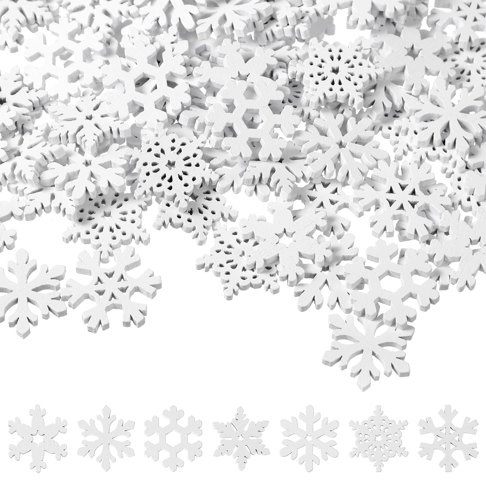 200PCS Wooden Snowflakes for Crafts Snowflake Decorations Xmas 7 Style